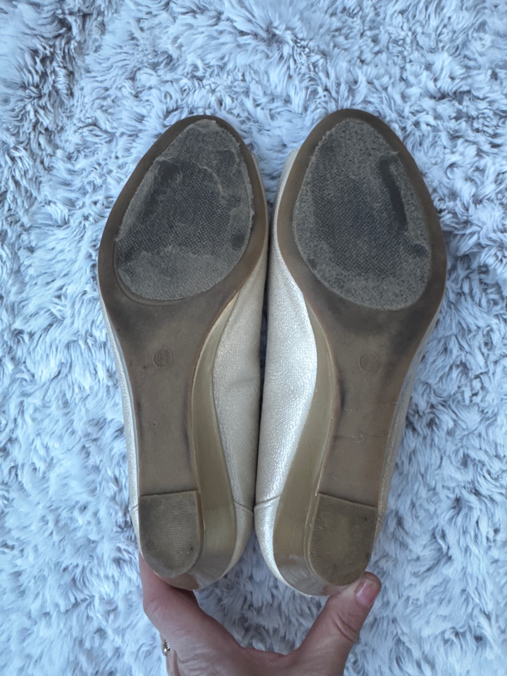 London Fog Champagne Pearl & Crystal Peep-Toe Flats - Picture 9 of 9